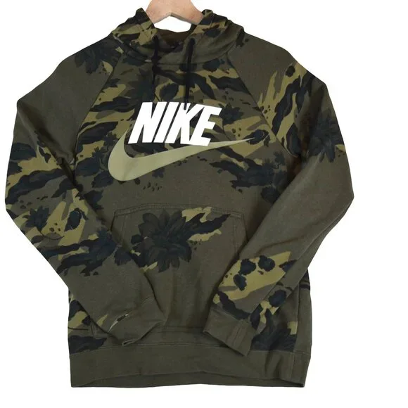 Nike Camo Floral “The Force is Female” Hoodie Size XS Green Black Print Logo Pul - Picture 1 of 7